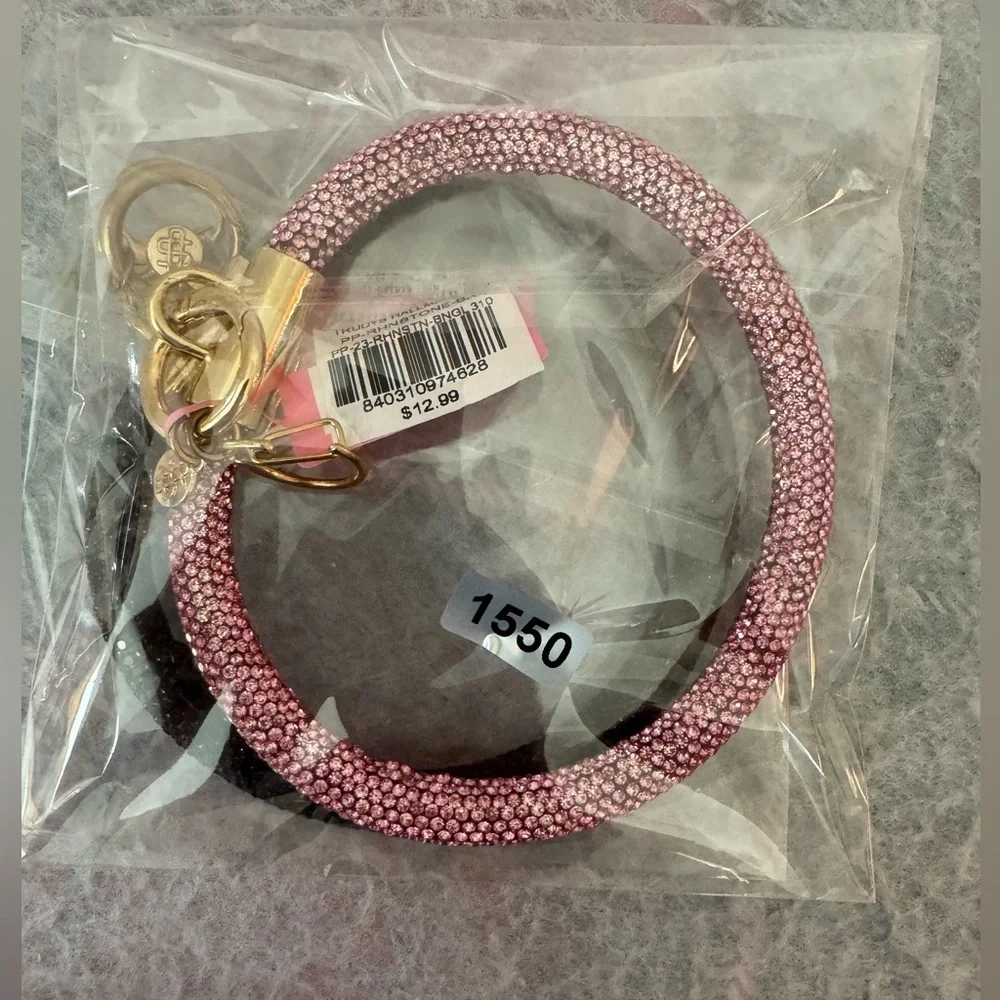 Simple Southern Set of Black and Pink Beaded Bracelet Key Rings